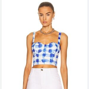 Rosie Assoulin Blue Gingham Bustier Top 2